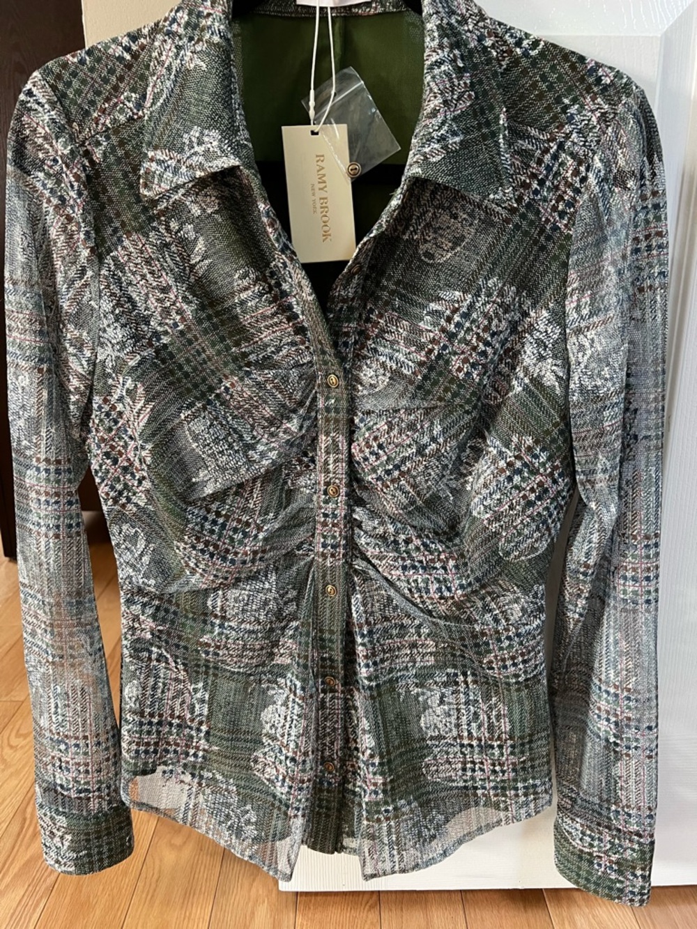 Ramy Brook Plaid Hamilton Shirt size L fits more like a M